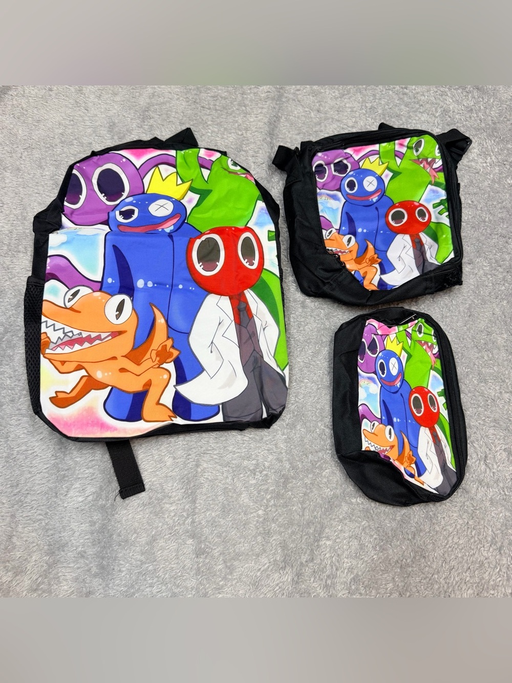 Rainbow Friends Cartoon Character Kids Backpack Set in Multicolor